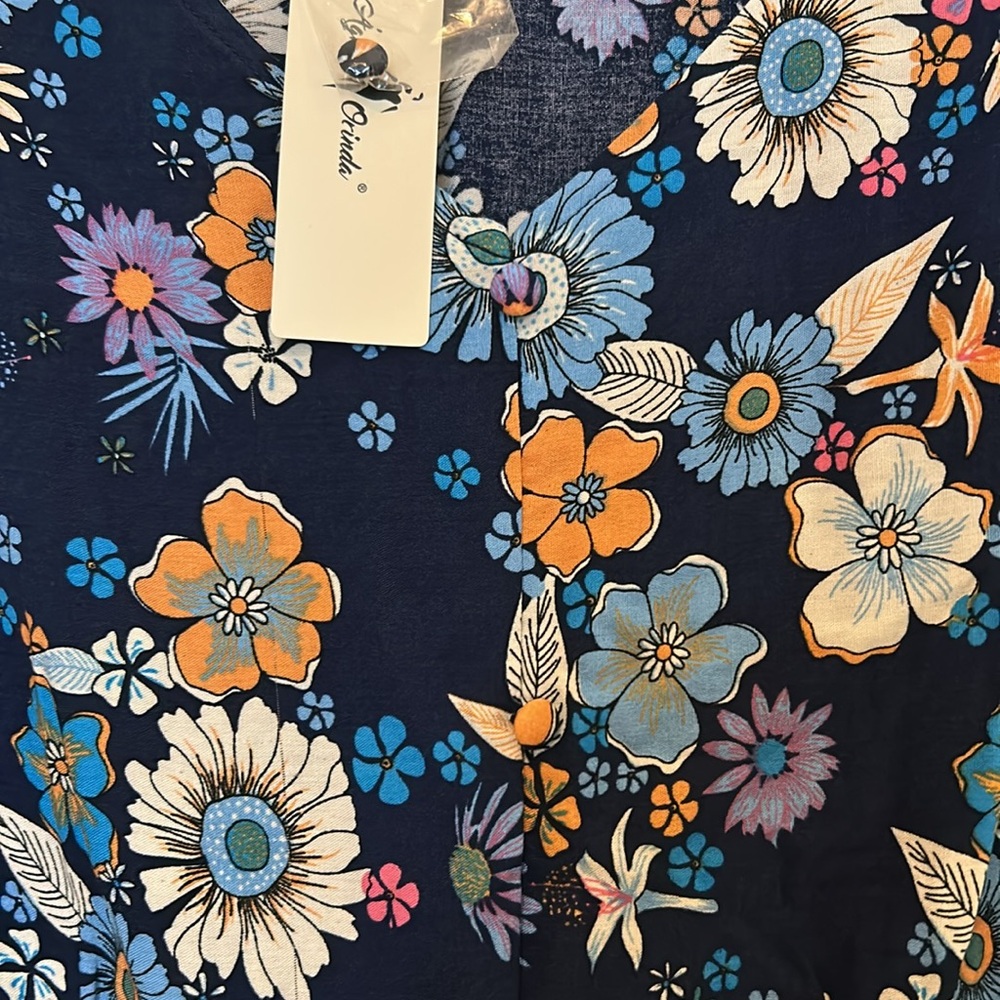 Floral Midi Dress in Blue and Orange - Picture 3 of 7